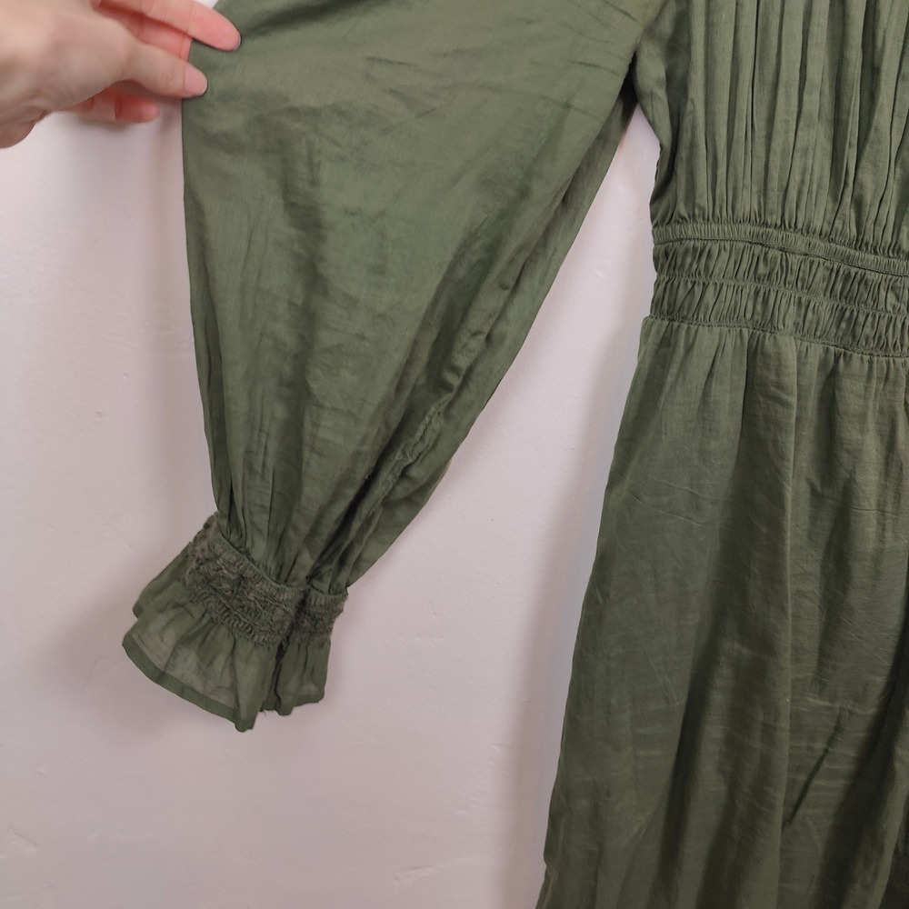 Gap Smocked Midi Dress Womens Medium Green Square Neck Pockets Cottagecore Boho - Picture 4 of 9